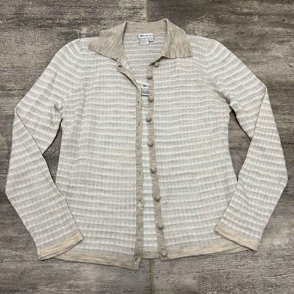Rare WORTH 100% Wool 2-Piece Set Tank Top Button Cardigan Women’s Size S Small